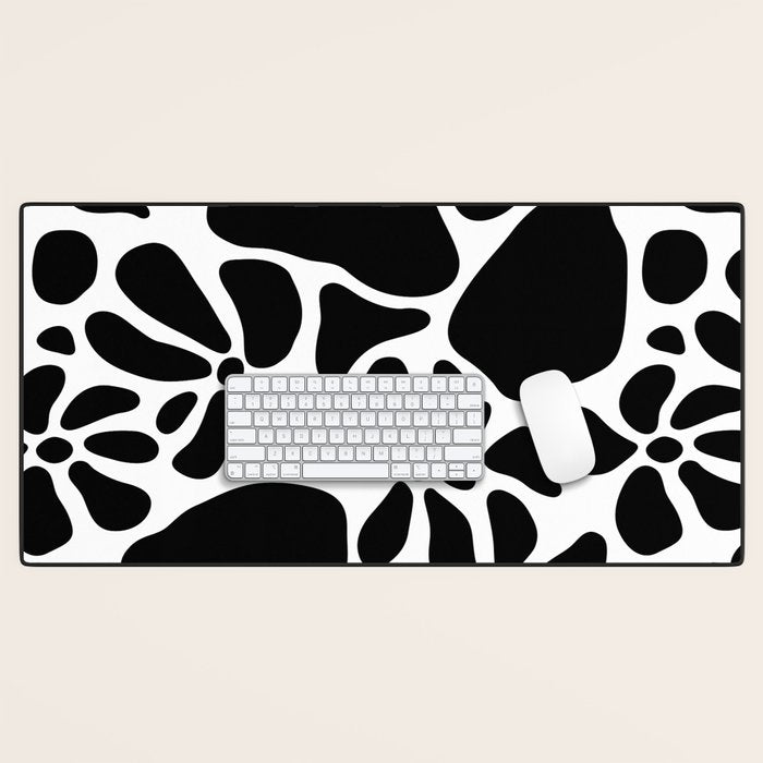 Abstract black and white flower nature art pattern Desk Mat Gallery Image 1