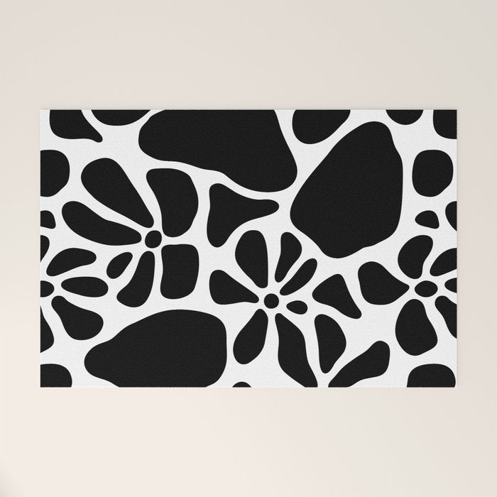 Abstract black and white flower nature art pattern Welcome Mat Gallery Image 1