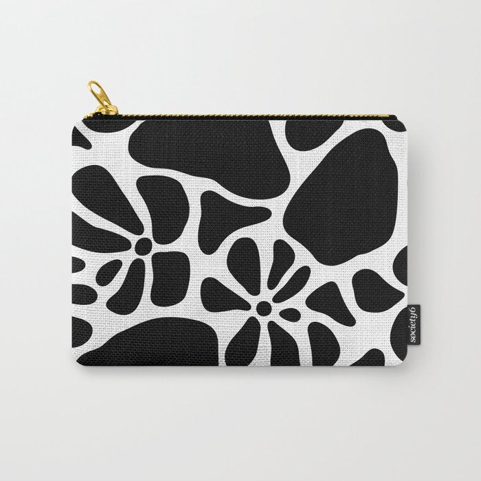Abstract black and white flower nature art pattern Carry All Pouch Gallery Image 1