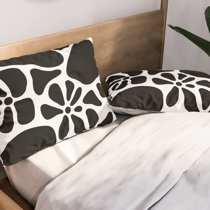 Abstract black and white flower nature art pattern Pillow Sham Gallery Image 2