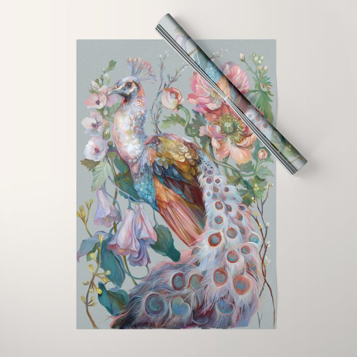 Floral Peacock Garden Wrapping Paper Gallery Image 1