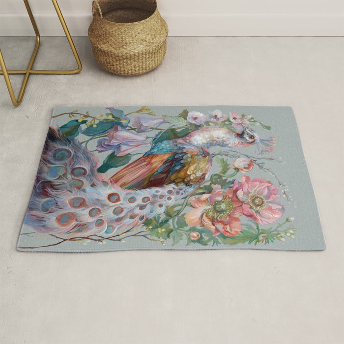 Floral Peacock Garden Rug Gallery Image 1