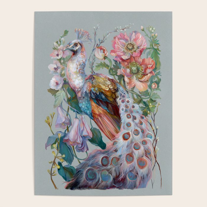 Floral Peacock Garden Poster Gallery Image 1