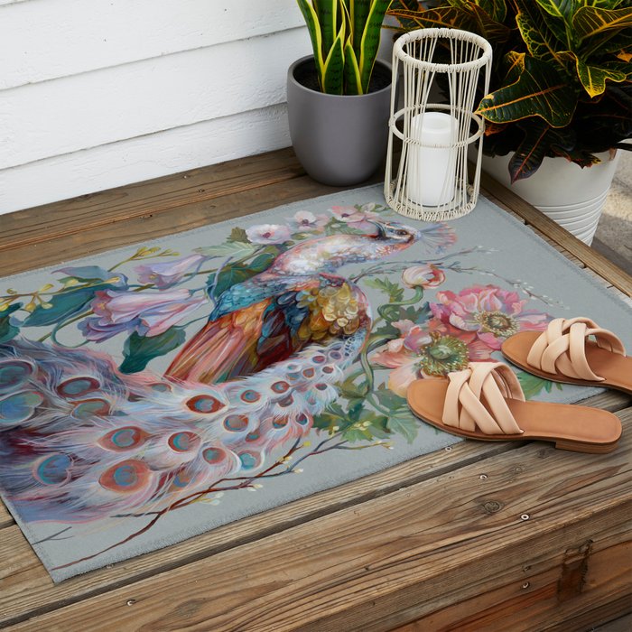 Floral Peacock Garden Outdoor Rug Gallery Image 2