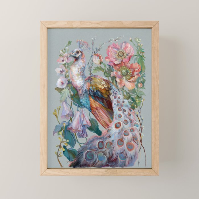 Floral Peacock Garden Mini Art Print Gallery Image 1