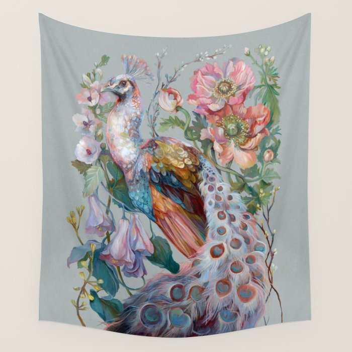 Floral Peacock Garden Wall Tapestry Gallery Image 4