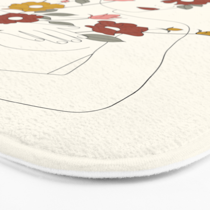 Colorful Thoughts Minimal Line Art Woman with Wild Roses Bath Mat Gallery Image 3