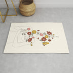 Colorful Thoughts Minimal Line Art Woman with Wild Roses Rug Gallery Image 1
