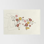 Colorful Thoughts Minimal Line Art Woman with Wild Roses Rug Gallery Image 2