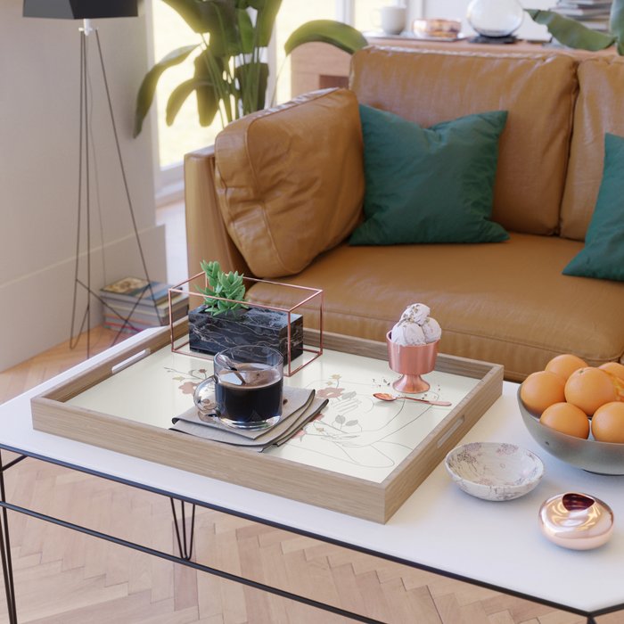 Colorful Thoughts Minimal Line Art Woman with Wild Roses Serving Tray Gallery Image 2