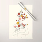 Colorful Thoughts Minimal Line Art Woman with Wild Roses Wrapping Paper Gallery Image 1