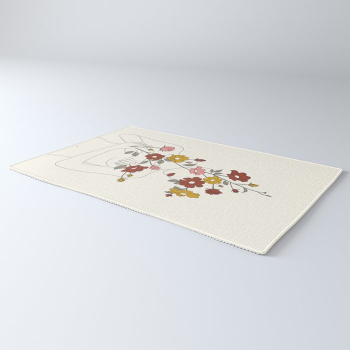 Colorful Thoughts Minimal Line Art Woman with Wild Roses Rug Gallery Image 3
