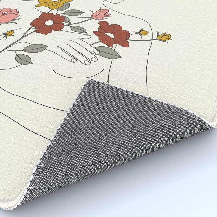 Colorful Thoughts Minimal Line Art Woman with Wild Roses Rug Gallery Image 4