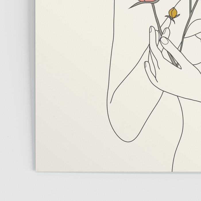 Colorful Thoughts Minimal Line Art Woman with Wild Roses Poster Gallery Image 3