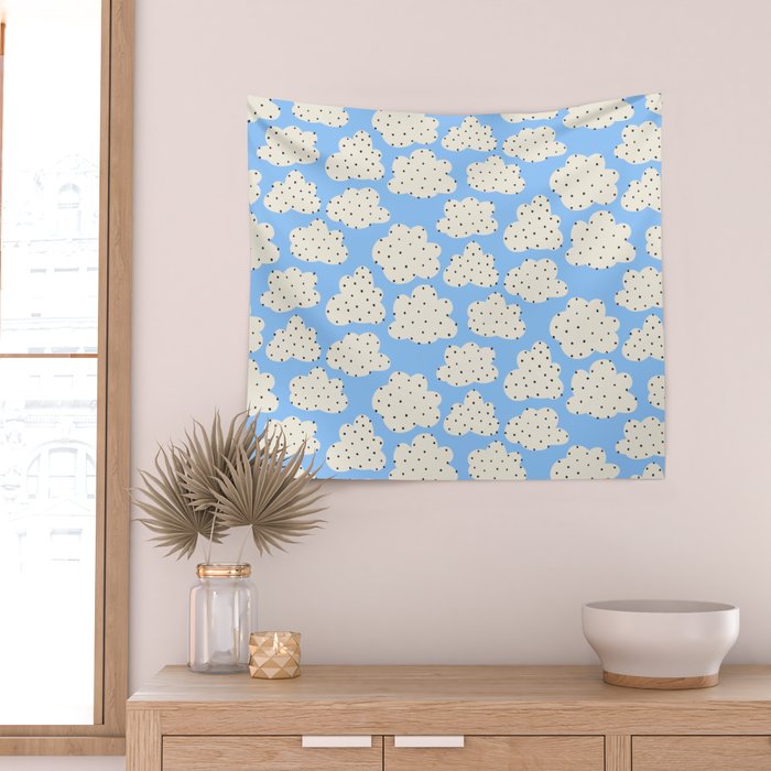 Cute Clouds In The Blue Sky Pattern Wall Tapestry Gallery Image 2