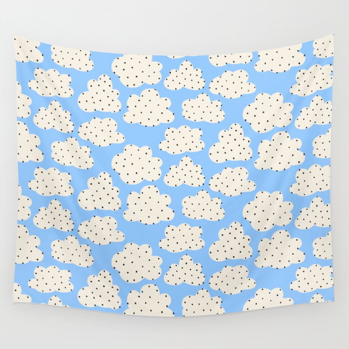 Cute Clouds In The Blue Sky Pattern Wall Tapestry Gallery Image 4