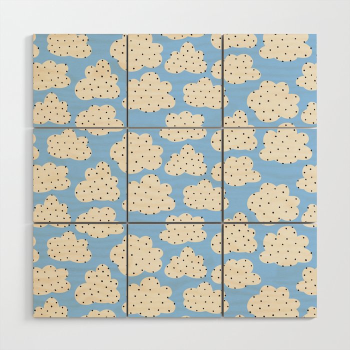 Cute Clouds In The Blue Sky Pattern Wood Wall Art Gallery Image 1