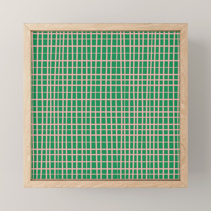 Irregular Grid Pattern in Green and Pink Mini Art Print Gallery Image 1