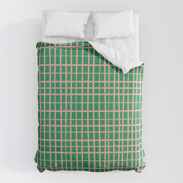 Irregular Grid Pattern in Green and Pink Comforter Gallery Image 1