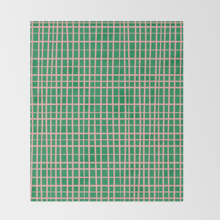 Irregular Grid Pattern in Green and Pink Throw Blanket Gallery Image 2