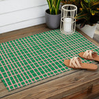 Irregular Grid Pattern in Green and Pink Outdoor Rug Gallery Image 2