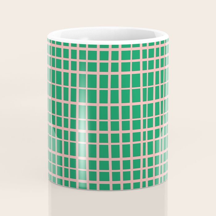 Irregular Grid Pattern in Green and Pink Coffee Mug Gallery Image 4