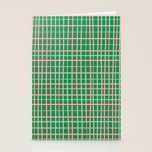 Irregular Grid Pattern in Green and Pink Stationery Card Gallery Image 2