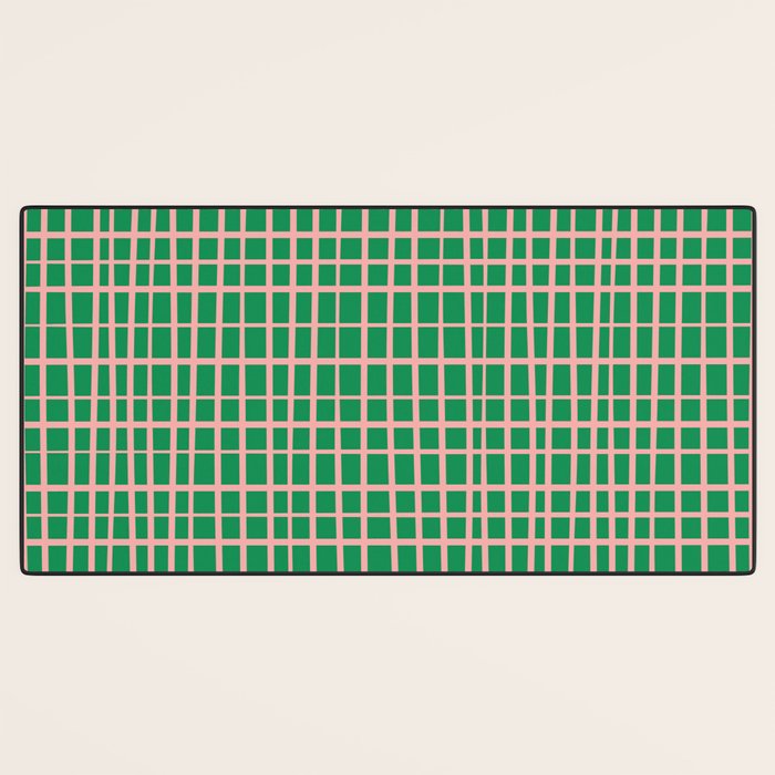 Irregular Grid Pattern in Green and Pink Desk Mat Gallery Image 3