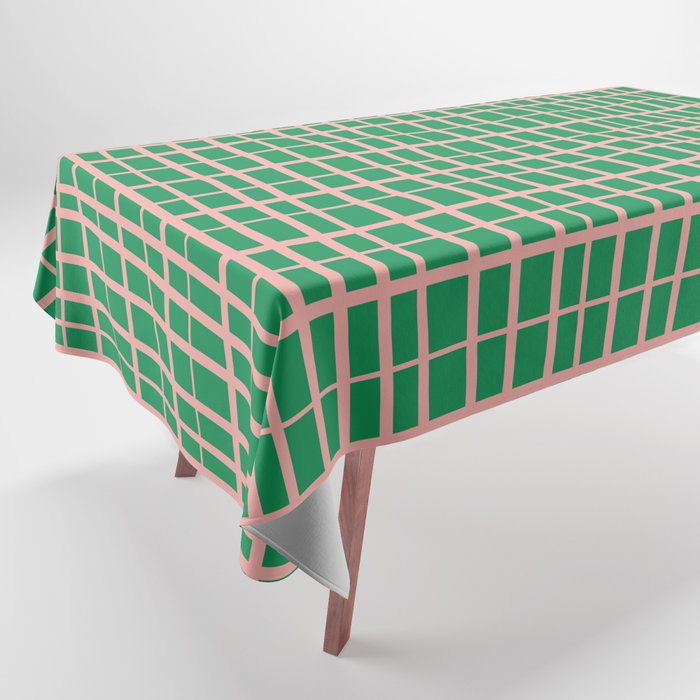 Irregular Grid Pattern in Green and Pink Tablecloth Gallery Image 1