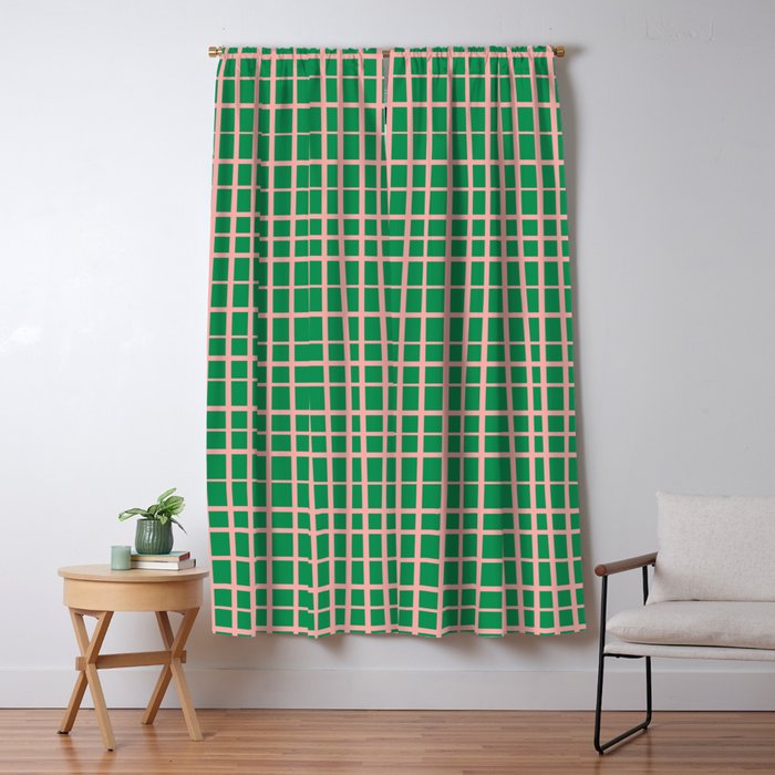 Irregular Grid Pattern in Green and Pink Window Curtain Gallery Image 5