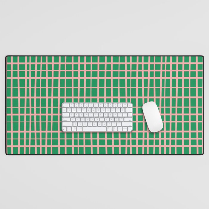Irregular Grid Pattern in Green and Pink Desk Mat Gallery Image 1
