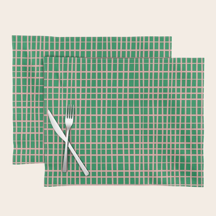 Irregular Grid Pattern in Green and Pink Placemat Gallery Image 1