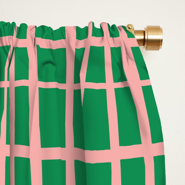 Irregular Grid Pattern in Green and Pink Window Curtain Gallery Image 2