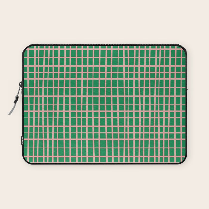 Irregular Grid Pattern in Green and Pink Laptop Sleeve Gallery Image 1