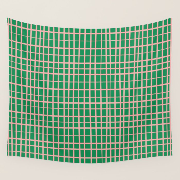 Irregular Grid Pattern in Green and Pink Wall Tapestry Gallery Image 4