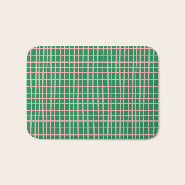 Irregular Grid Pattern in Green and Pink Bath Mat Gallery Image 1