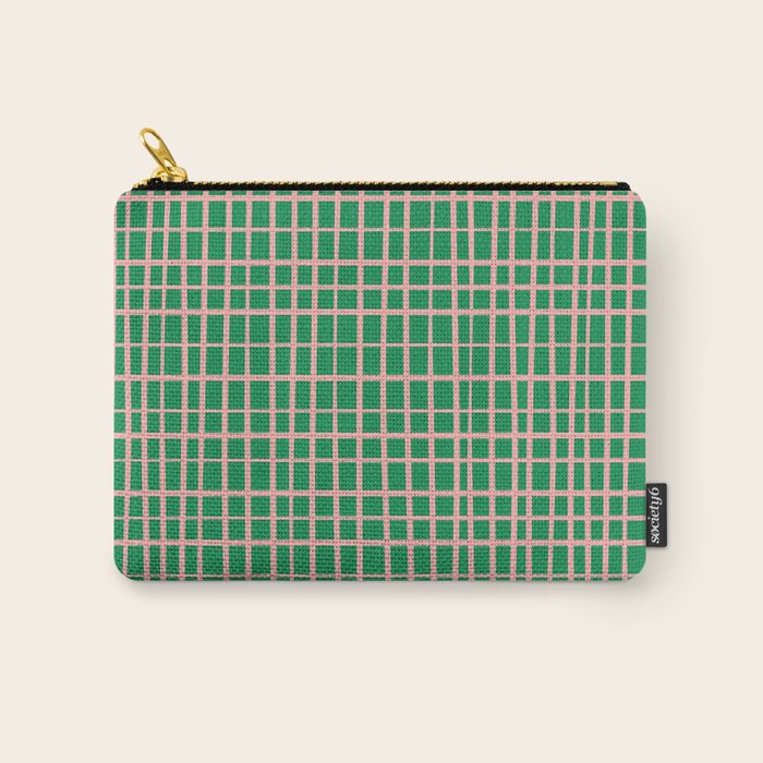 Irregular Grid Pattern in Green and Pink Carry All Pouch Gallery Image 1