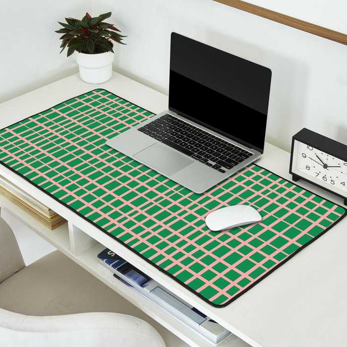 Irregular Grid Pattern in Green and Pink Desk Mat Gallery Image 2