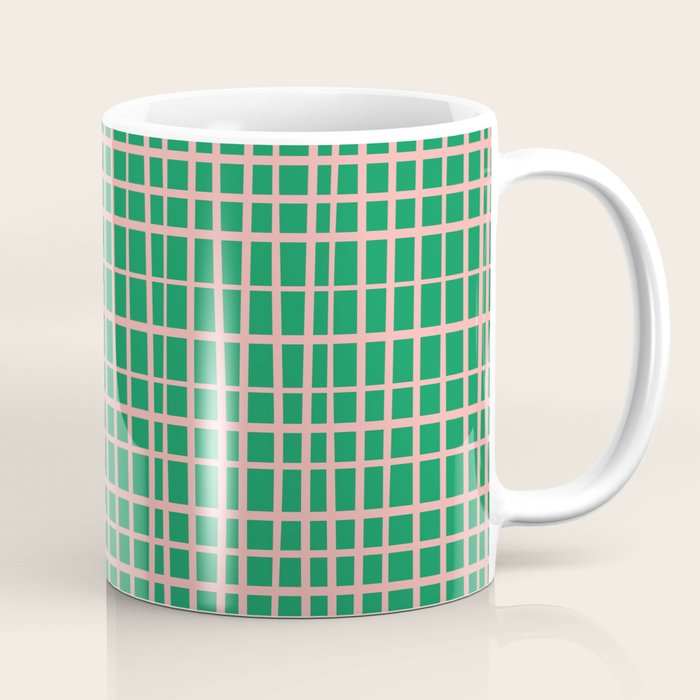 Irregular Grid Pattern in Green and Pink Coffee Mug Gallery Image 1