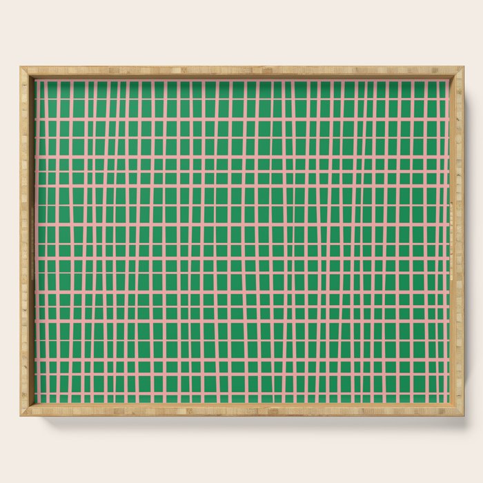 Irregular Grid Pattern in Green and Pink Serving Tray Gallery Image 1
