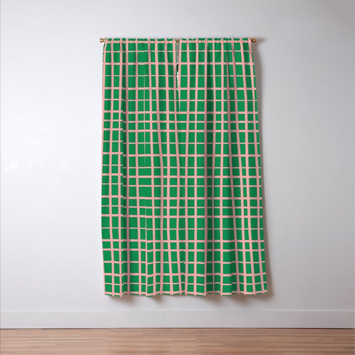 Irregular Grid Pattern in Green and Pink Window Curtain Gallery Image 3