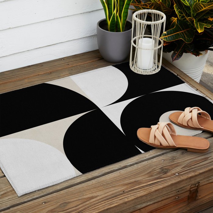 geometry mid modern black white Outdoor Rug Gallery Image 2