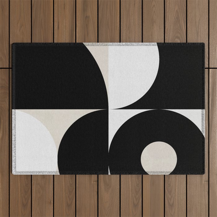 geometry mid modern black white Outdoor Rug Gallery Image 1