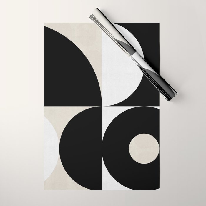 geometry mid modern black white Wrapping Paper Gallery Image 1