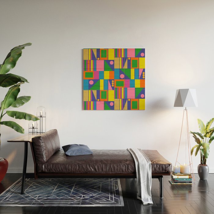 Colorful Geometric Abstract Mid Century Modtastic Retro Pattern Wood Wall Art Gallery Image 2