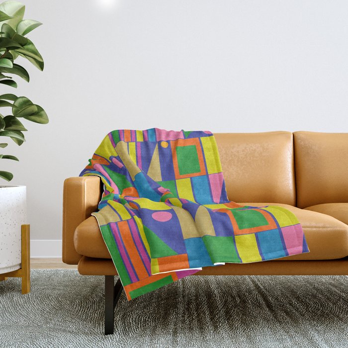 Colorful Geometric Abstract Mid Century Modtastic Retro Pattern Throw Blanket Gallery Image 1