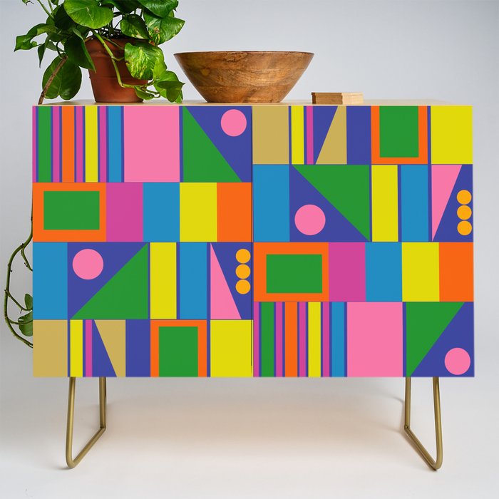 Colorful Geometric Abstract Mid Century Modtastic Retro Pattern Credenza Gallery Image 1