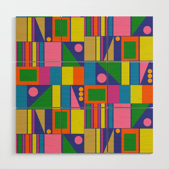 Colorful Geometric Abstract Mid Century Modtastic Retro Pattern Wood Wall Art Gallery Image 1