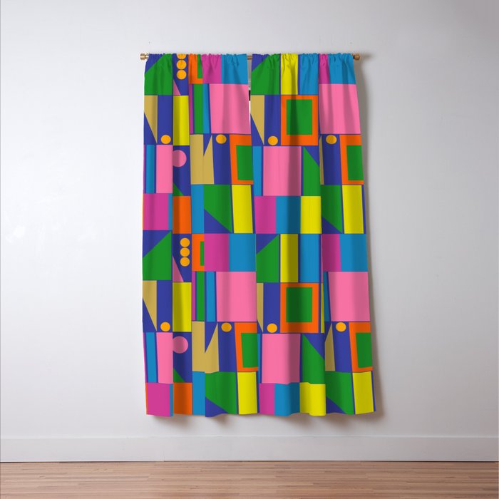 Colorful Geometric Abstract Mid Century Modtastic Retro Pattern Window Curtain Gallery Image 3