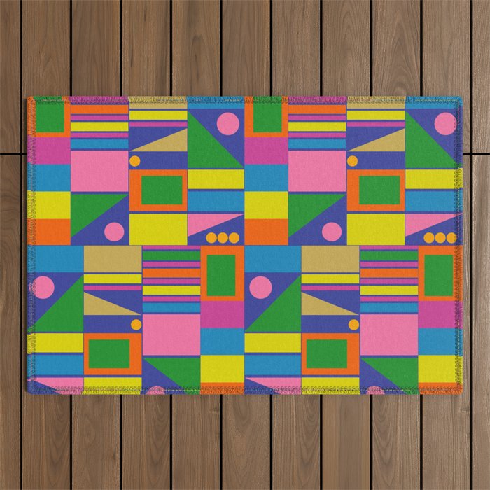 Colorful Geometric Abstract Mid Century Modtastic Retro Pattern Outdoor Rug Gallery Image 1